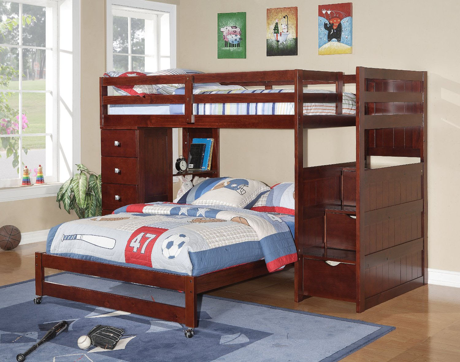 Twin-Over-Full-Stairway-Loft-Bed-With-Drawers Twin Over Full Stairway Loft Bed