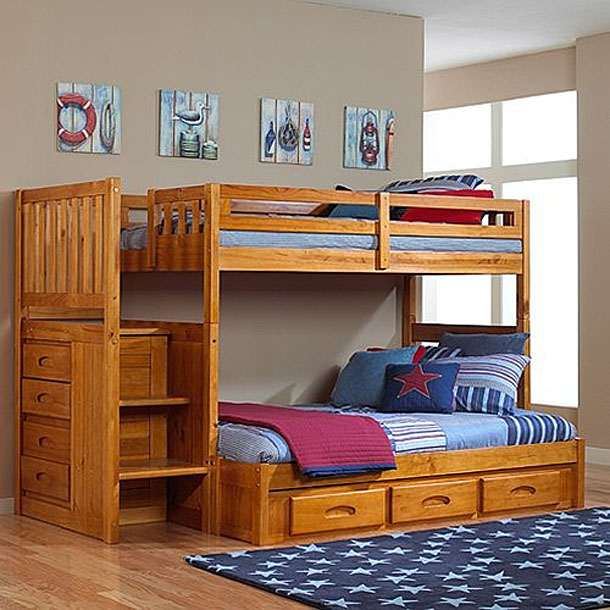 Solid-Wood-Twin-Over-Full-Bunk-Bed-With-Stairs Twin Over Full Bunk Bed With Stairs